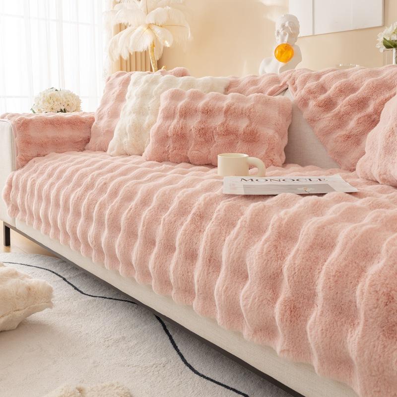 Imitation Kaninchen Langplüsch Sofakissen für Winterwärme, Verdickter Plüsch, Zart und Weich - Geeignet für Rutschfeste Möbelschutzbezüge