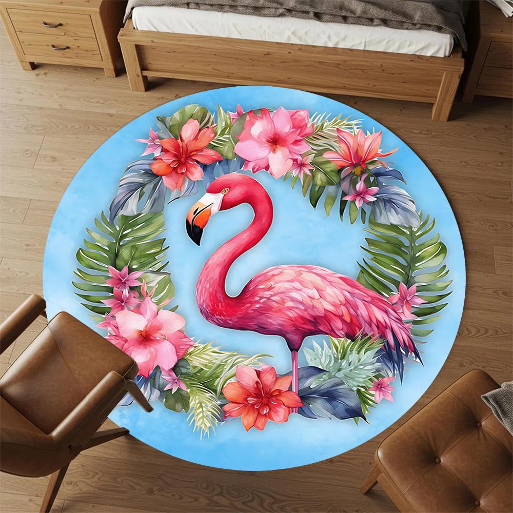 1pc Flamingo Flowers Round Chair Mat Area Rug - Non-Slip, Floor Mat for Office, Bedroom, and Indoor Decor C1125258
