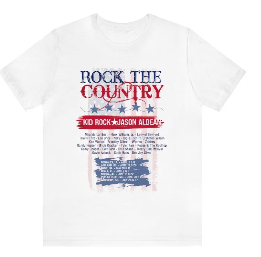 Rock the Country 2024 Concert Jason Aldean and Kid Rock White T-shirt Tops Tee