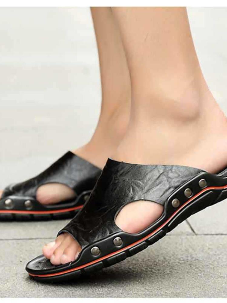 Сандалии мужские кожаные классические летние мужские тапочки мягкие оригинальные сандалии — фото 4