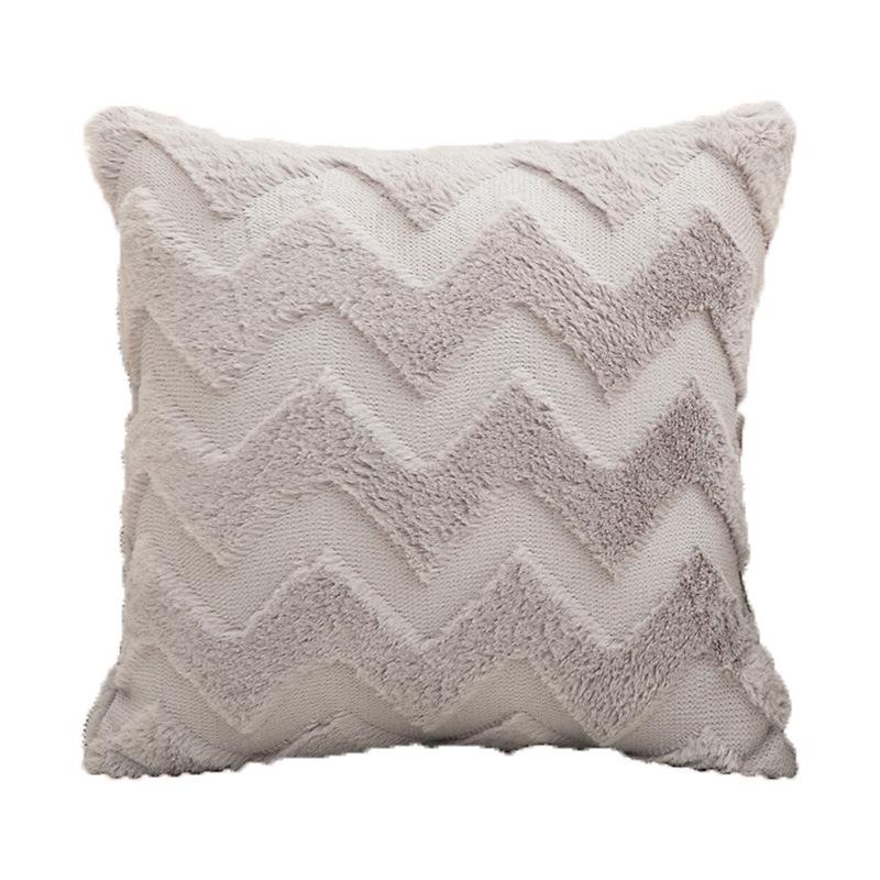 Solid Color Geometric Embroidered Plush Sofa Pillowcase