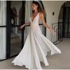 Rochie Maxi Elegantă Albă pentru Femei, Decolteu Adânc în V, Fără Mâneci, Decupată prin Cusături, Croială Slim A-line, Rochii Lungi 2026 Rochie de Vară pentru Plajă și Vacanță