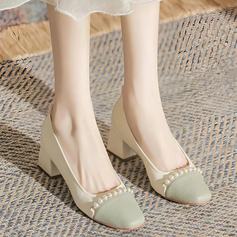 Square Heels Women's Summer Footwear Shoes For Woman With Medium Moccasins Stylish Offer Y2k Shoe High Quality Social