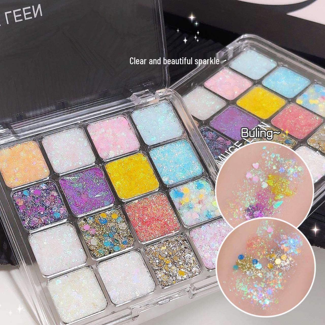 

MUGE LEEN Sixteen-Color Mermaid Glitter Eyeshadow Palette - Shimmering Pearlescent Makeup Performance.