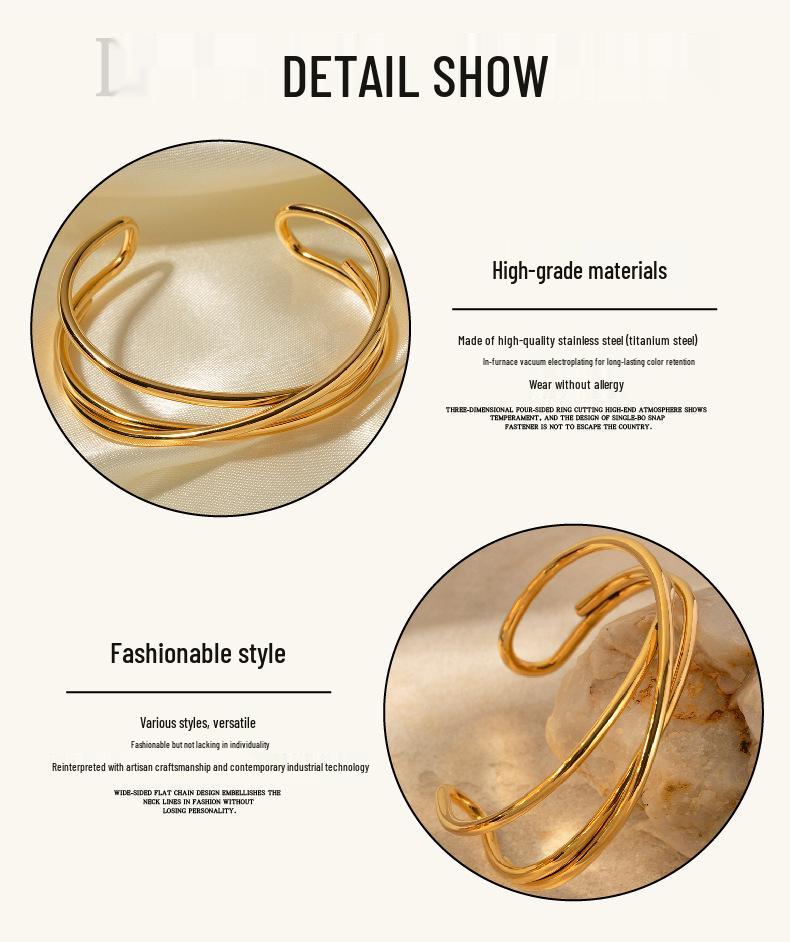 Inspired Design 18K Gold-Plated Titanium Steel Open Hand Bracelet for Women