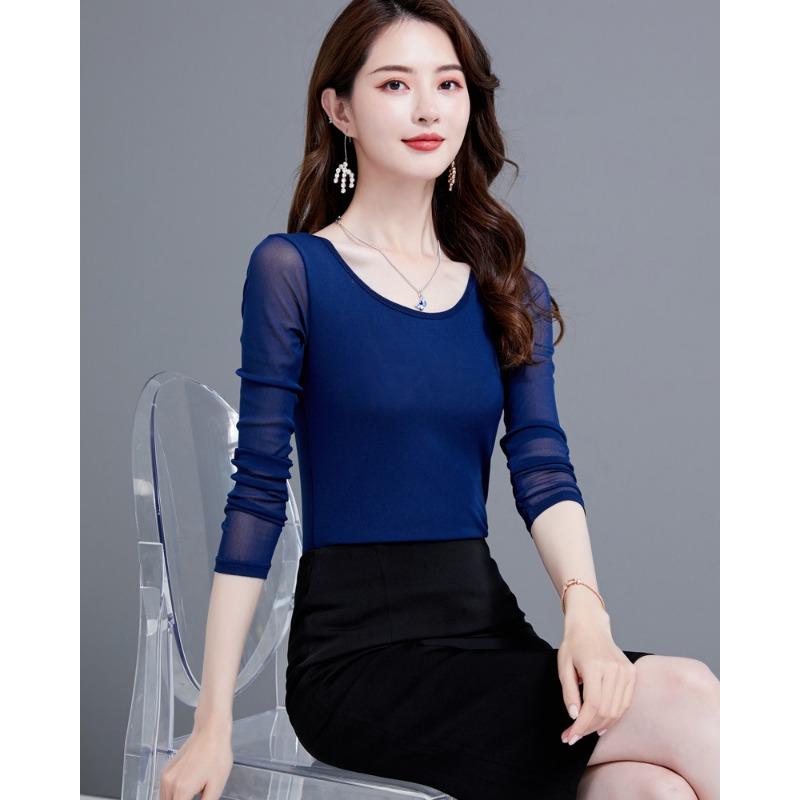 

Женская одежда Four Seasons, сетчатая женская футболка с длинными рукавами, нижнее белье, блестящий шелковый топ 3XL синий