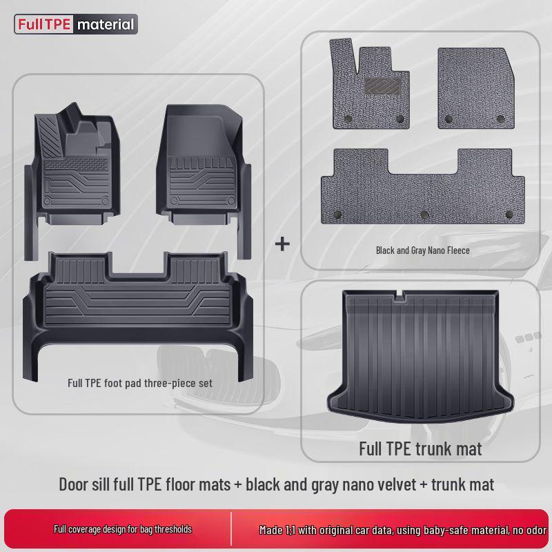 TPE Surround Titanium 7 Car Floor Mats with Leopard Print Door Sill - 2025 Edition