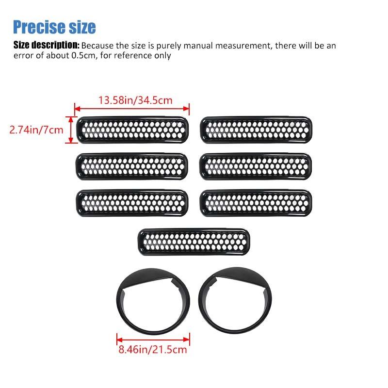 Car Front Hood Grille Ring Cover Headlight Circle Protective Sticker For Jeep Wrangler TJ 1997-2006 Car Exterior Accessories