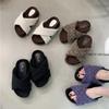Fashion New House Blue Furry Slipper Women Winter Women Cross Fluffy Fur Home Slide Flat Indoor Floor Shoes Ladies FlipFlops Woman Shoes