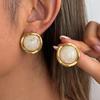 Salircon Vintage light Brown White Pink Resin Stud Earrings Women 18K Gold Plated Stainless Steel Piercing Ear Accessory Jewelry