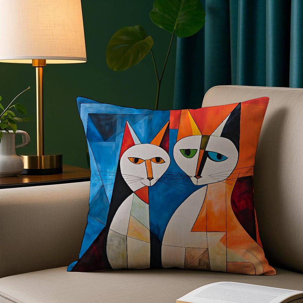 

Classic Picasso Cat Oil Pillow Case Short Plush Print Cushion Cover Square Throw Pillow Covers Sofa Home Decor 12x12Inch