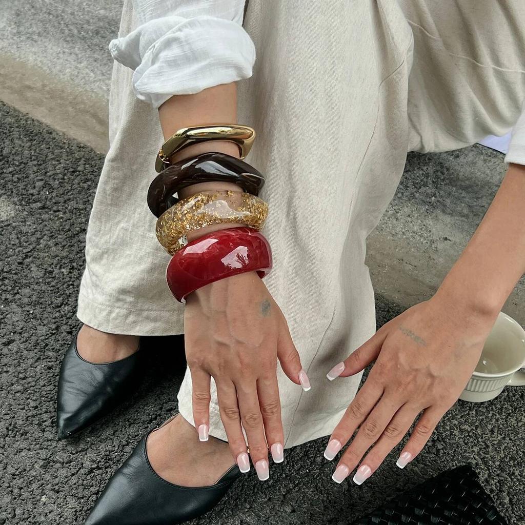 Ingemark 4 Styles Punk Irregular Resin Acrylic Bangles for Women New Trend Vintage Geometric Wide Bracelets Steampunk Jewelry