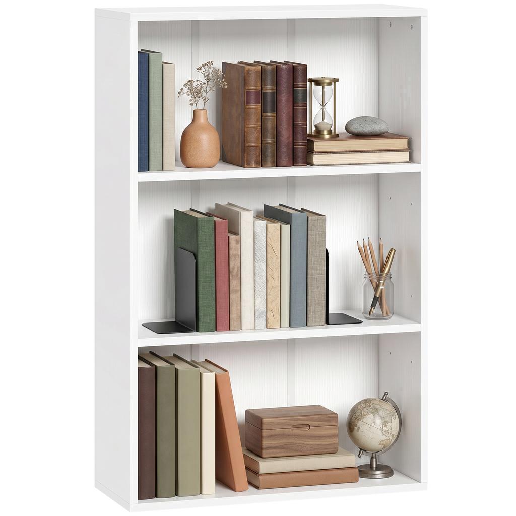 Storage Shelf Bookcase With 3 Compartments And Adjustable Shelf 60 X 24 X 93 Cm White