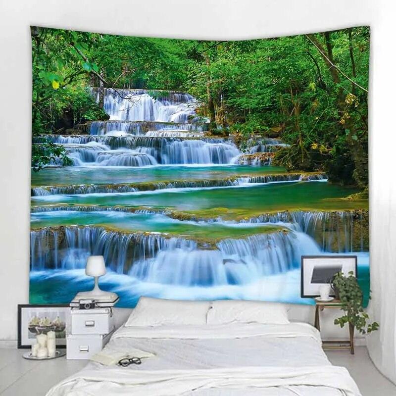 Naturlig väggtapet Mandala Trädgård Landskap Bohemisk rumsinredning Psykedelisk Tapiz Hippie Sovrum Tygmatta