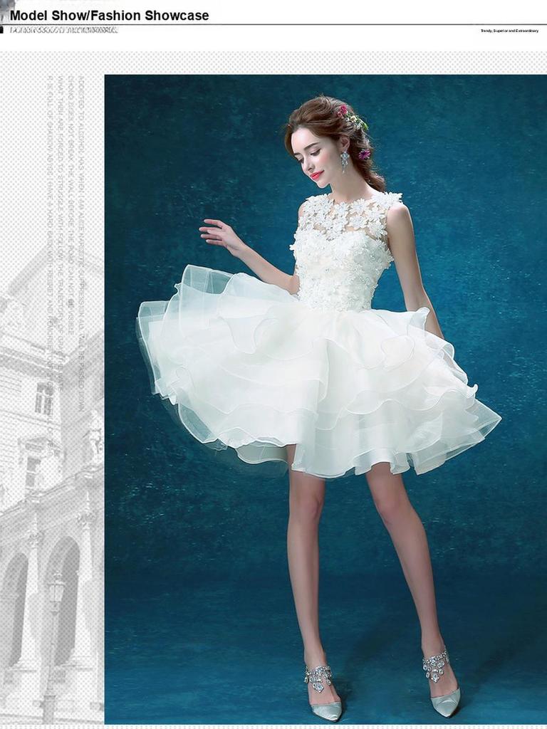 Dantelă albă nouă scurtă mireasă nuntă cină întâlnire anuală gazdă domnișoară de onoare soră grup rochie mică fată