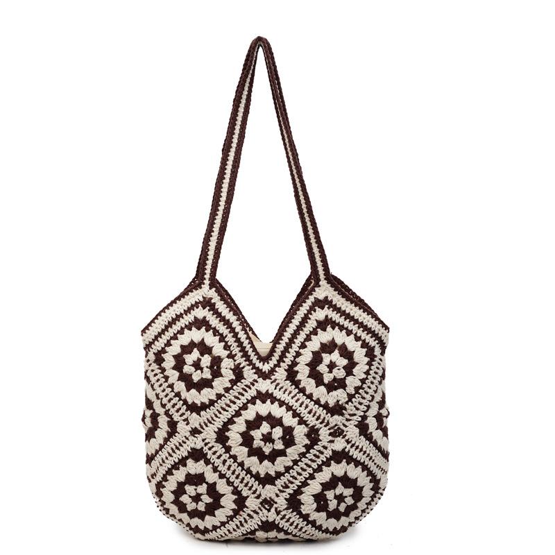 Trend casual crochet woven tote bag literary lazy style large capacity lightweight shoulder bag