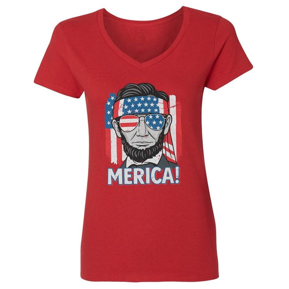 4th of July Abraham Merica - Independence Day Ladies  V-Neck Tshirt Unisex T-Shirt S
