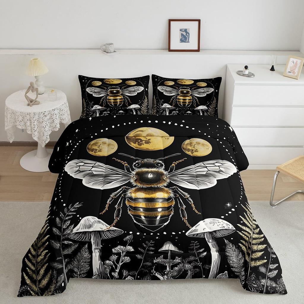 Erosebridal Bee Bedding Twin Hippie Mushroom Comforter Set Moon Phase Bedding Comforters & Sets Starry Sky Duvet Butterfly Dragonfly Quilt C
