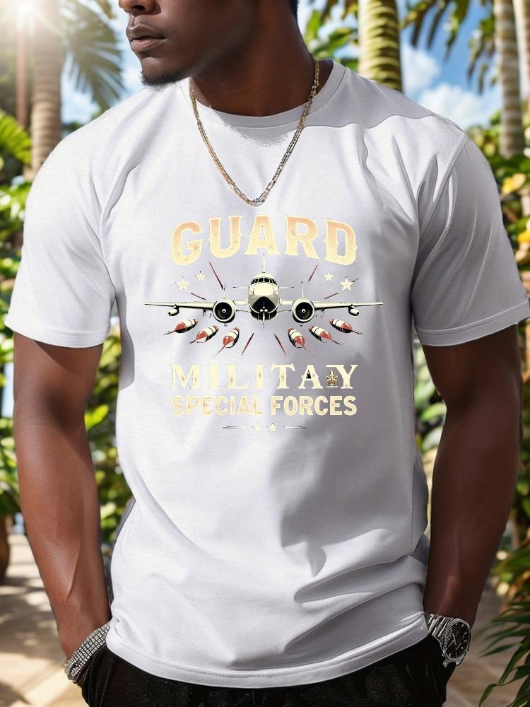 

Military Special Forces Airplane with BoldGuardText Star Design100 cotton Oneck short sleeve casual printed mens Tshirt S