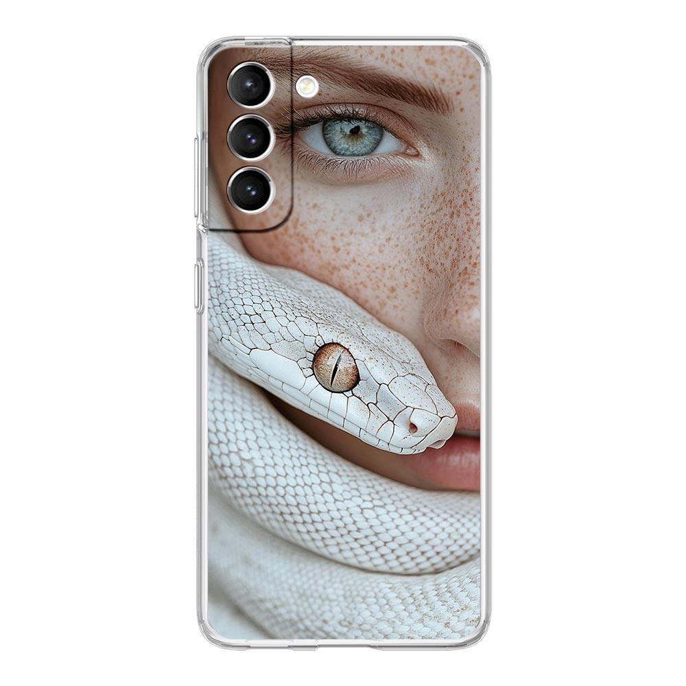Phone Case For Samsung Galaxy S25 Edge S24 S23 FE S22 Ultra S20 S21 5G S10 Plus S10E Soft Clear Cover Blossom Pink Snake