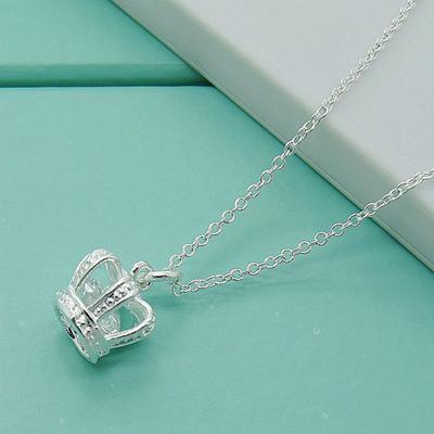 925 Sterling Silver Unique Design Queen Crown Pendant Necklaces for Women Charm Jewel
