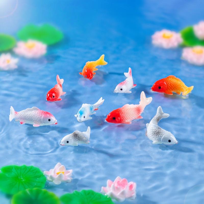 10Pcs DIY Decorative Goldfish Figurines Home Decor Dollhouse Miniature Model Fish Carp Simulation Animals Kids Toys