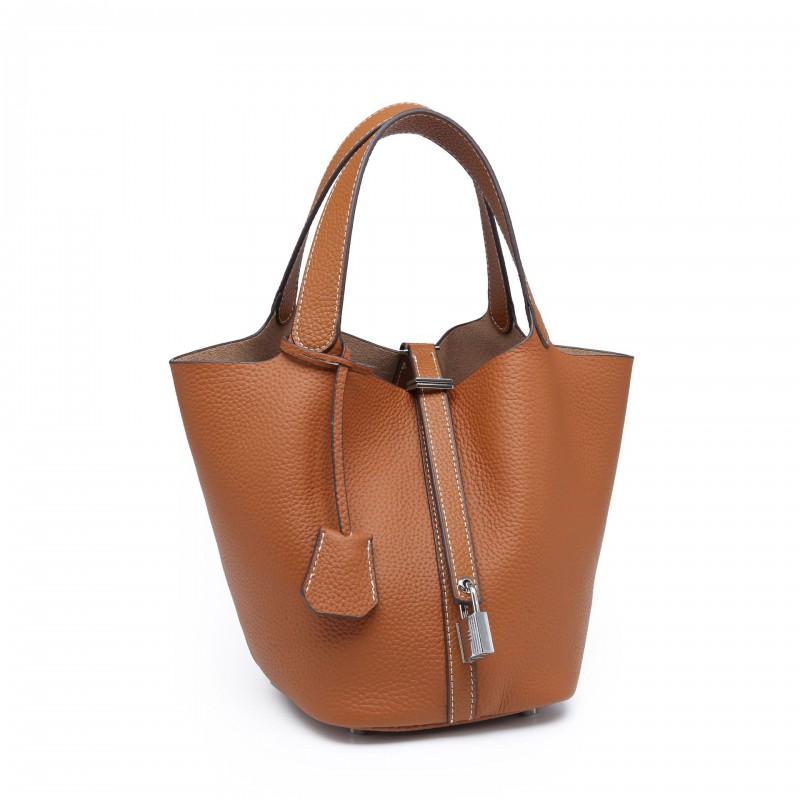Leather Bucket Handbag Top Handle Tote Daily Shoulder Bag