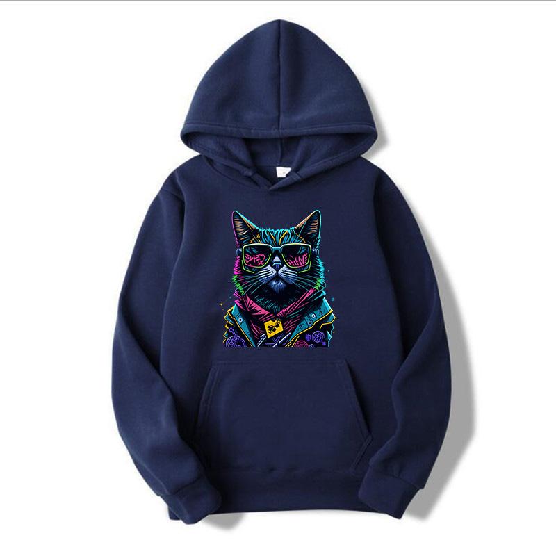 Herren Hoodie Größe L Modedruck Coole Katze Freizeit Frühling und Herbst Saison Langarm Hoodie Sweatshirt