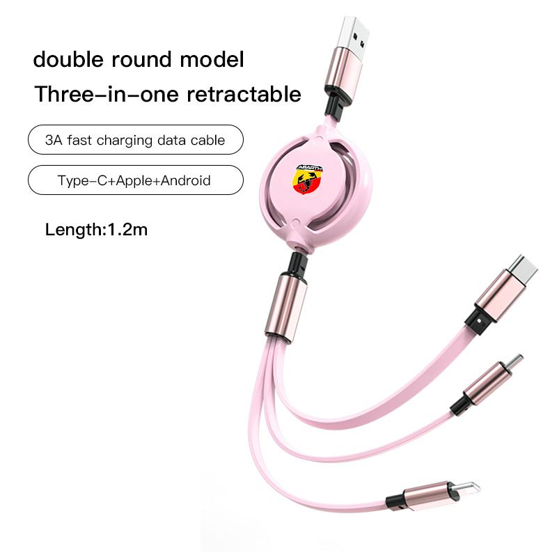 Câble de données trois-en-un pour voiture Fiat Câble de charge rétractable pour Doblo Stilo Bravo Freemont 500 Argo Pondo FR Abarth Panda Ducato