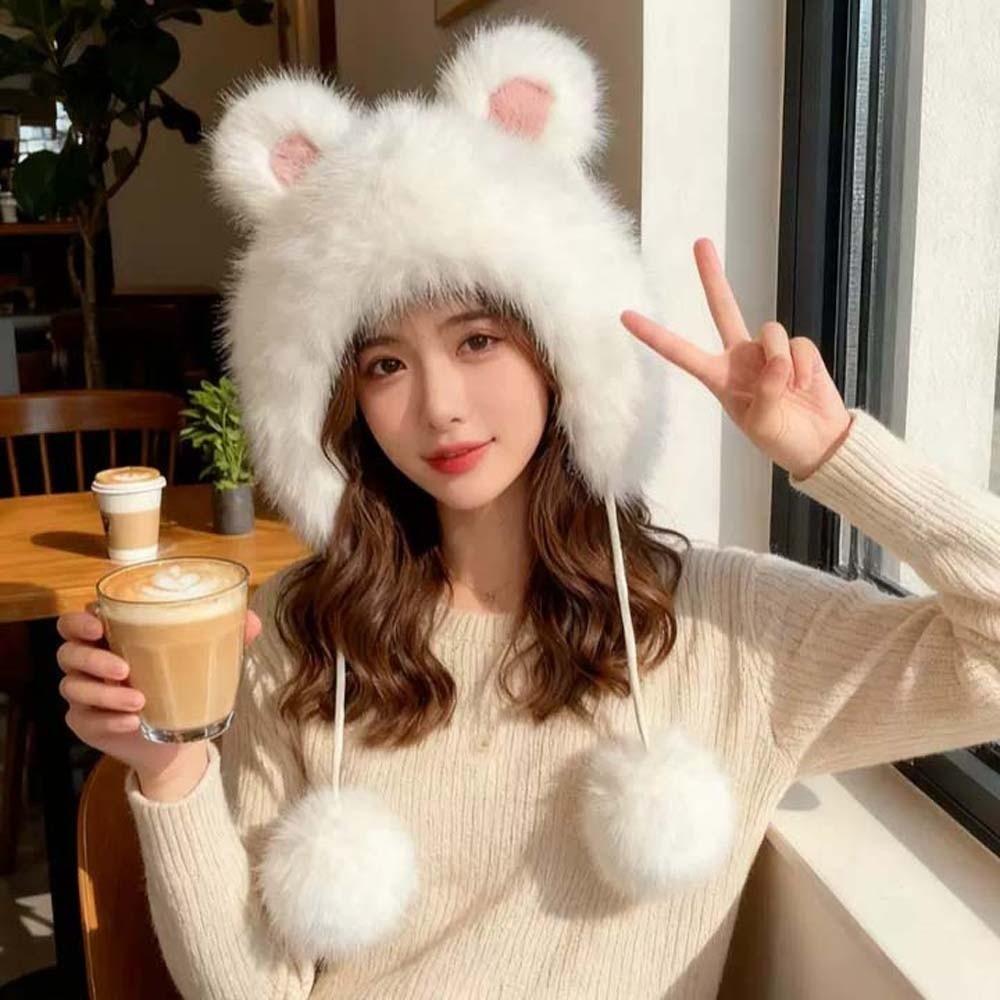 Windproof Winter Plush Hat Cartoon Ear Protection Cap Lei Feng Cap Rabbit Ear Warmer Hat Women
