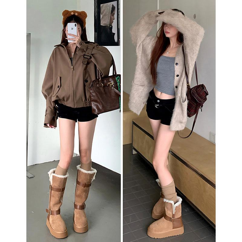 Tall snow boots, women's winter models, warm, piled, thickened belt buckle, two wear non-slip snow cotton shoes
