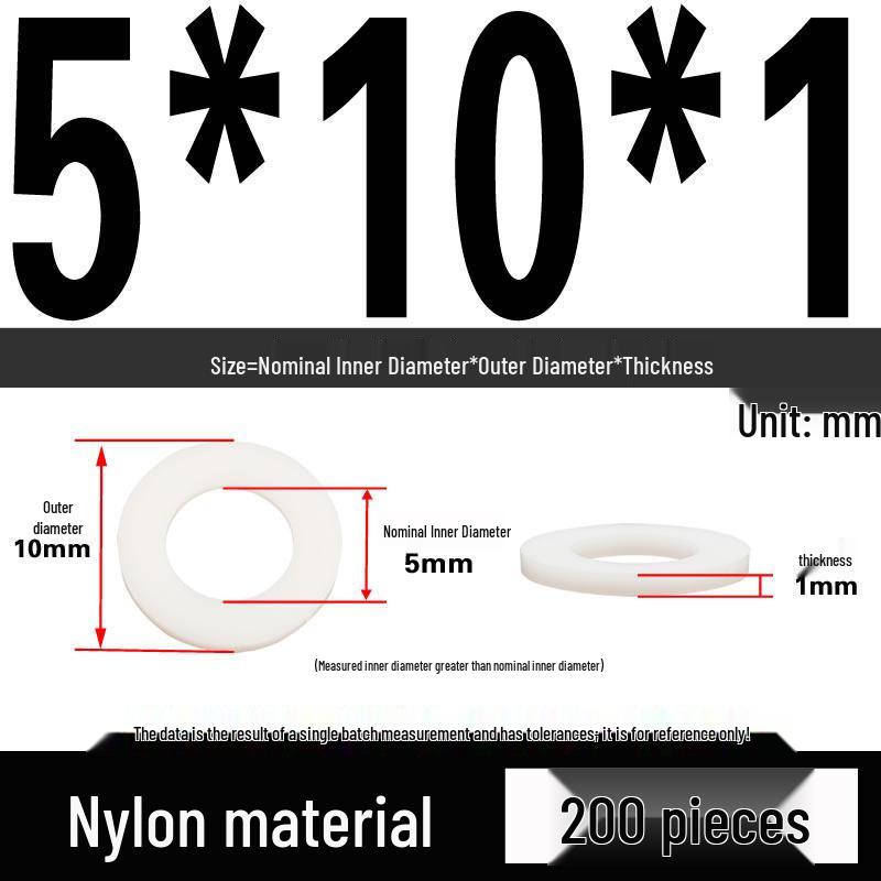 White Wear-Resistant Nylon Flat Washer Round Plastic Insulating Gasket M4-M20