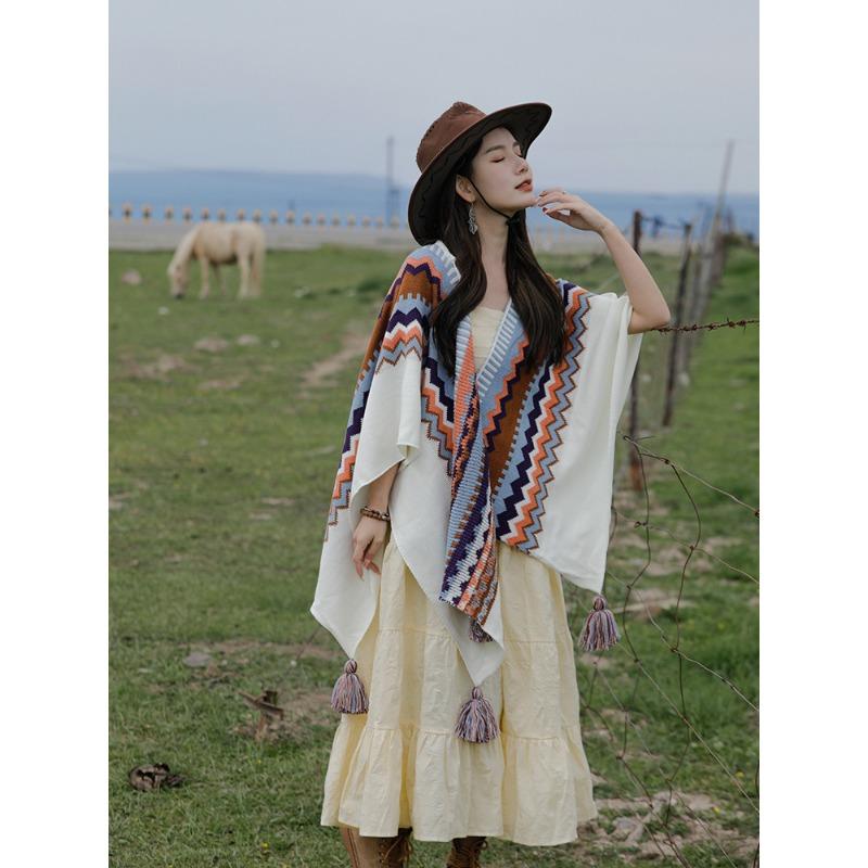 Bohemian Ethnic Style Cape Women Yunnan Tourism Summer Sunscreen Cloak Decoration Retro Cloak Ancient Style Tassels
