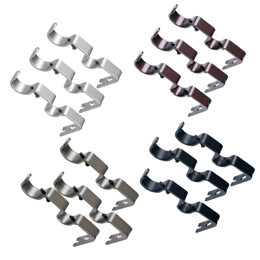Set of Double Curtain Rod Brackets Adjustable Metal Holder Wall Mount for Window Treatment