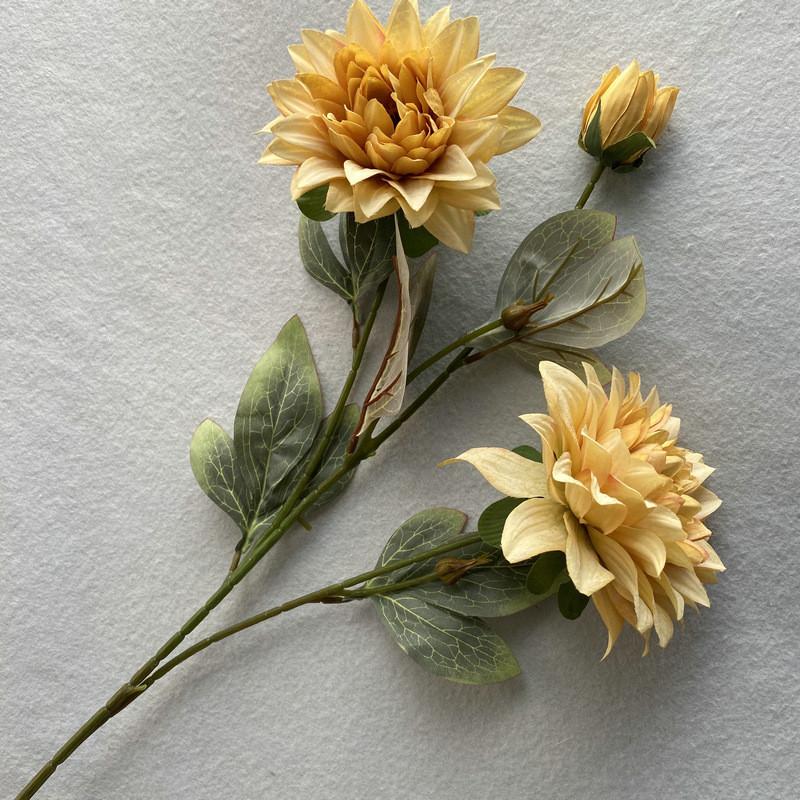 Artificial 3 Head Dahlia Chrysanthemum Bouquet For Wedding Floral Home Decor