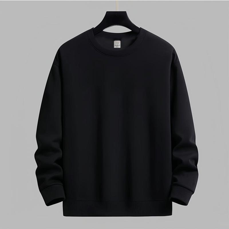 Men's Winter Fleece-Lined Sweatshirt: Solid Color, Round Neck, Long-Sleeve, Available in White & Black. Perfect for Spring and Autumn.