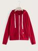 Women's Casual Solid Color Sports Hooded Zipper Jacket Sweatshirt Cardigan Top