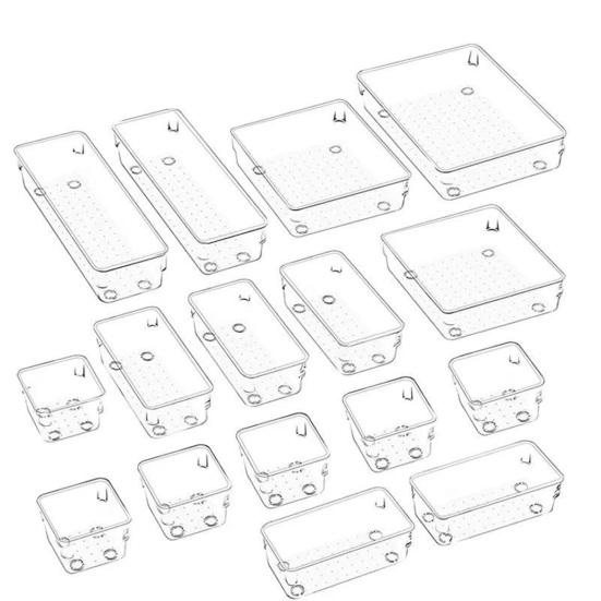 Desktop Storage Box Set Clear Drawer Organizer Stackable Anti-Slip Containers Multi-Size Organizers Set for Makeup Bathroom Kitchen