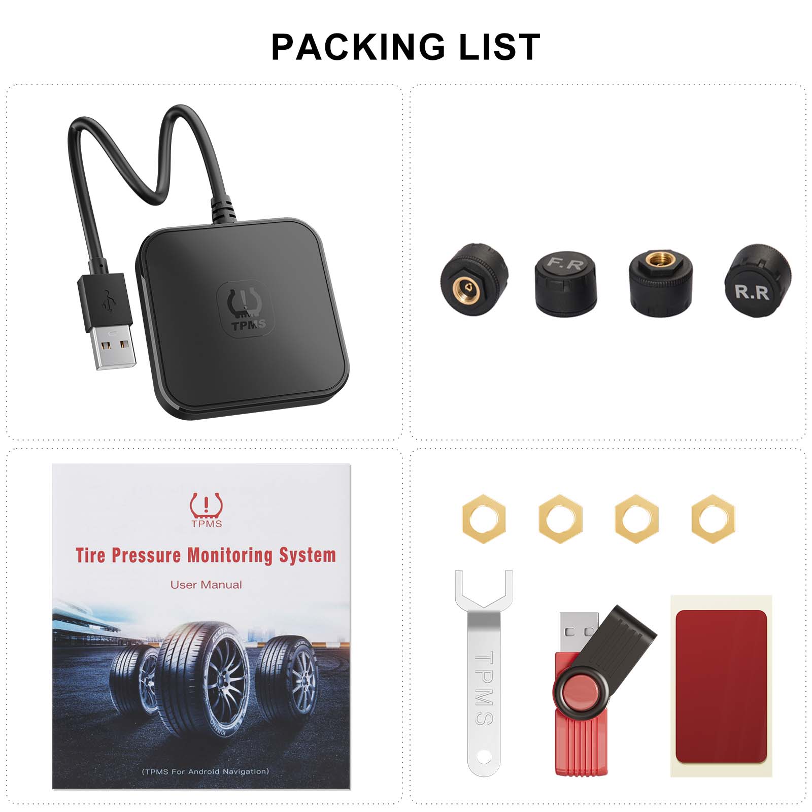Android Large Screen Dedicated USB Tire Pressure Monitor External Navigation Display with Pressure Reading Navigation /Dvd Upgraded