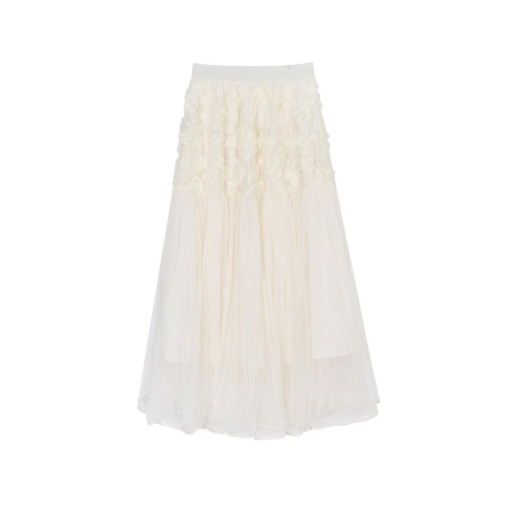 DIMANAF 2025 Sommer Frauen Neue Röcke Vintage Elastische Plissee Elegante Weiße Lange Röcke Spitze