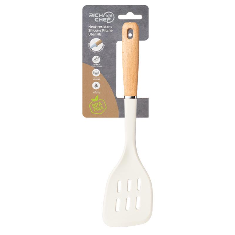 Non-Stick Silicone Kitchenware Set: Soup Ladle, Spatula, and Stir-Fry Shovel - Heat Resistant and Food-Grade Materials.