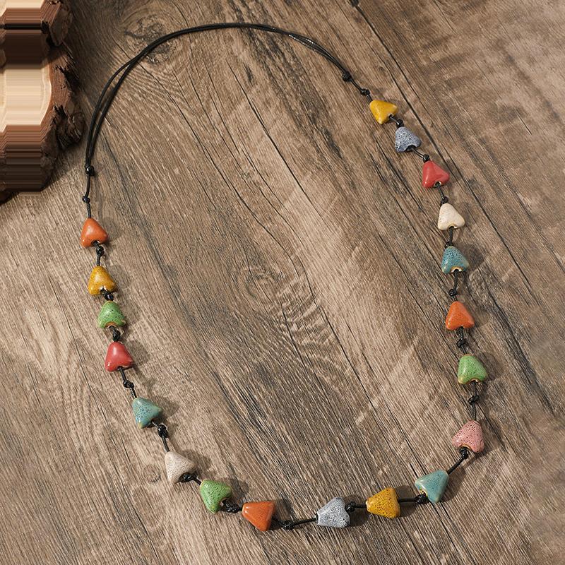Kolorowy ceramiczny naszyjnik w stylu boho, ręcznie robiony, regulowany, prosty tkany sznurek, ceramiczny naszyjnik, akcesoria jubilerskie, prezenty