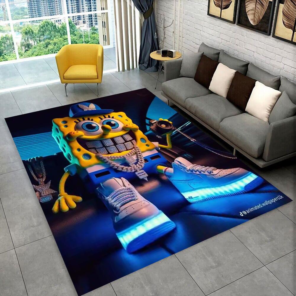 Dywanik Cartoonowy 3D Gąbka Bob Patrick Gwiazda do Pokoju Zabaw Sypialni Salonu Sofa Wystrój Domu, Dywanik dla Dzieci Antypoślizgowa Mata Podłogowa