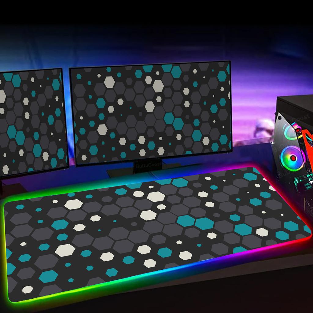 RGB Sechseck Gaming Mauspade XXL Rutschfester Teppich Schreibtischunterlage Computer Zubehör Büro Geometrisches Mauspade Leuchtende Erweiterte Spielmatte