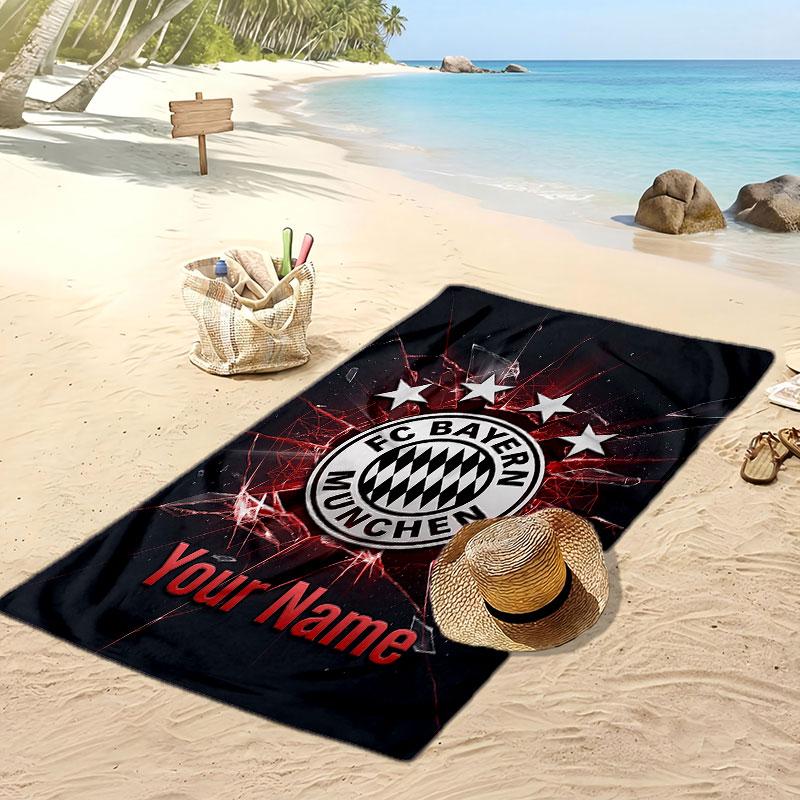 Asciugamano da Spiaggia Personalizzato Stampato Bayern Monaco Logo Calcio Supporto Nome Personalizzato Testo Asciugamano Assorbente Per Sport Viaggio Regalo Speciale