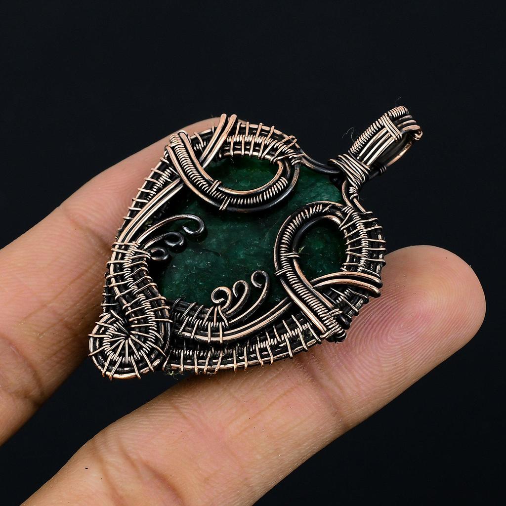 Emerald Pendant, 999 Copper Wire Wrapped Pendant Gemstone Jewelry, Handmade Pendant Amazing Jewelry, Gift For Her
