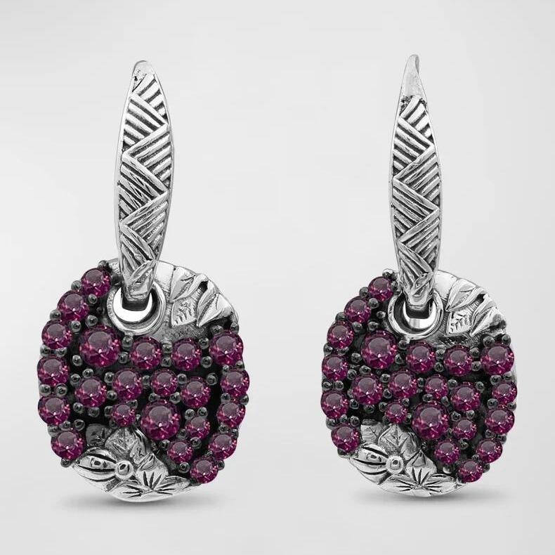 

Vintage Trendy Oval Inlaid Purple Stone Earrings Geometric Metal Silver Color Dangle Earrings for Women Jewelry