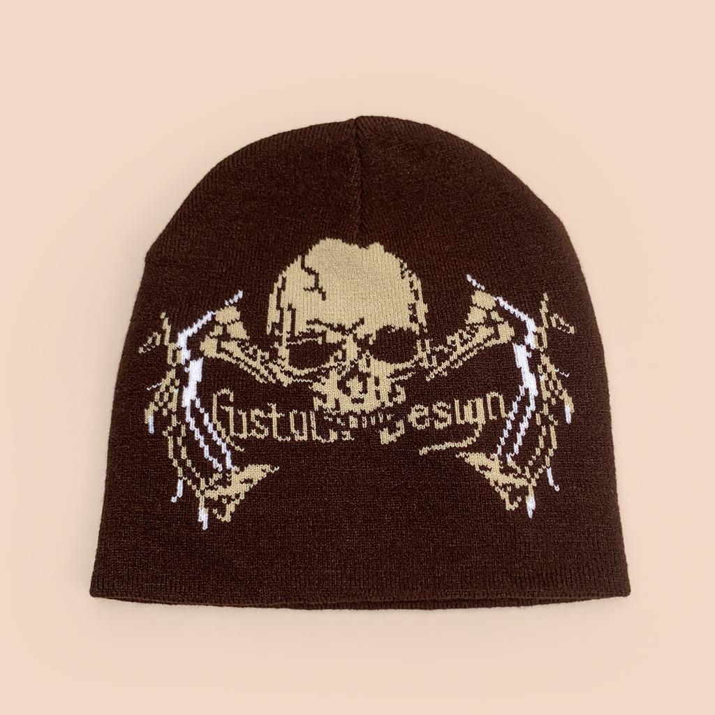Autumn and Winter Dark Wind Skull Flame Jacquard Knitted Hat Men and Women Warm Personality Retro Street Pullover Hat