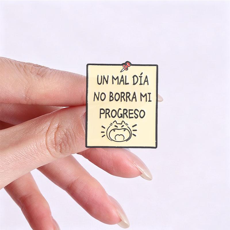 Latin Motivational Slogan Enamel Pins Black Cat Mirror Lion Brooches Cartoon Lapel Badges Spanish Self Love Quotes Jewelry Gift