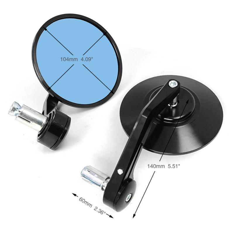 Universal CNC Aluminum Motorcycle Electric Scooter Rearview Mirror Pair 105mm Round Blue/White Glass